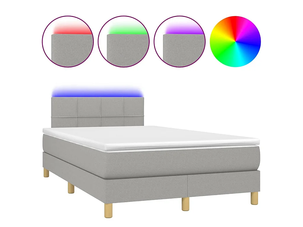 Cama box spring con colchón y LED tela gris claro 120x190 cm