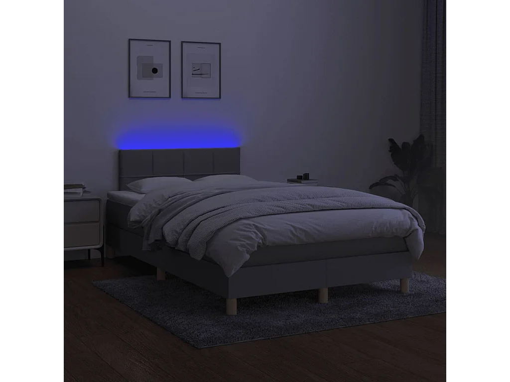 Cama box spring con colchón y LED tela gris claro 120x190 cm