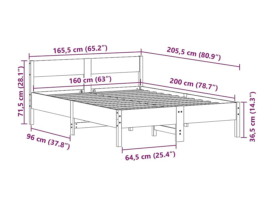 Massivholzbett ohne Matratze Weiß 160x200 Kiefernholz