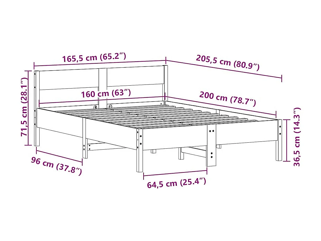 Cadre de lit sans matelas blanc 160x200 cm bois de pin massif