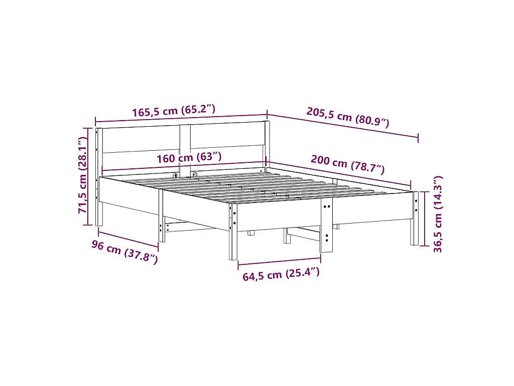 Bedframe zonder matras massief grenenhout wit 160x200 cm