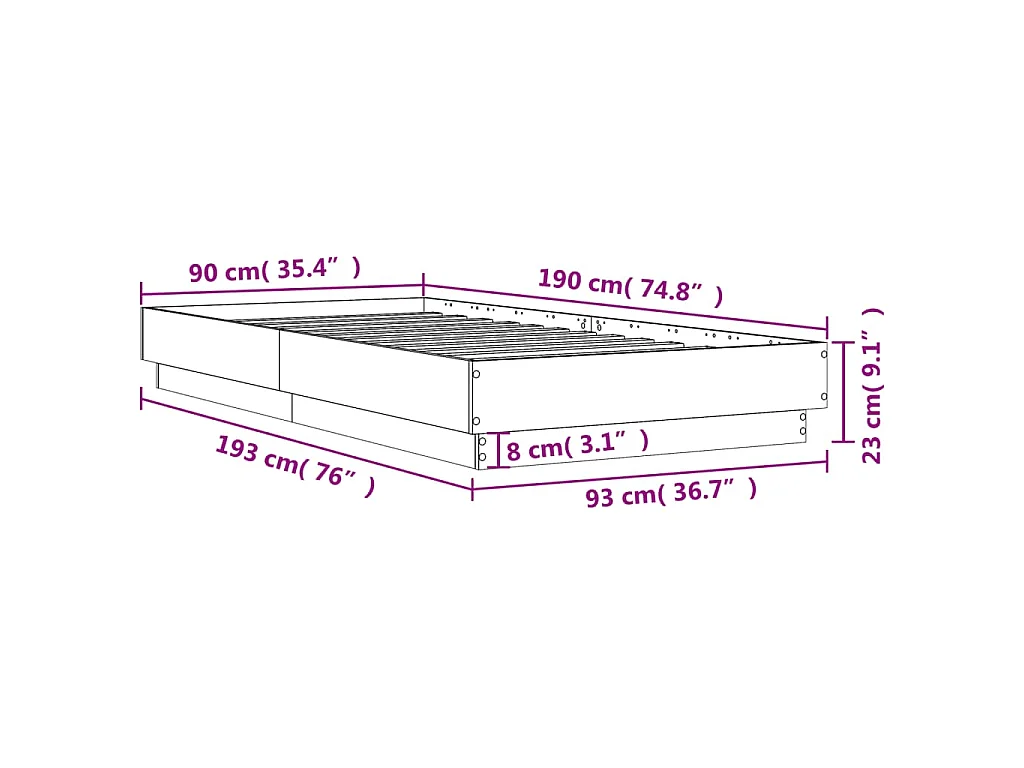 Bedframe met LED-verlichting wit 90x190 cm