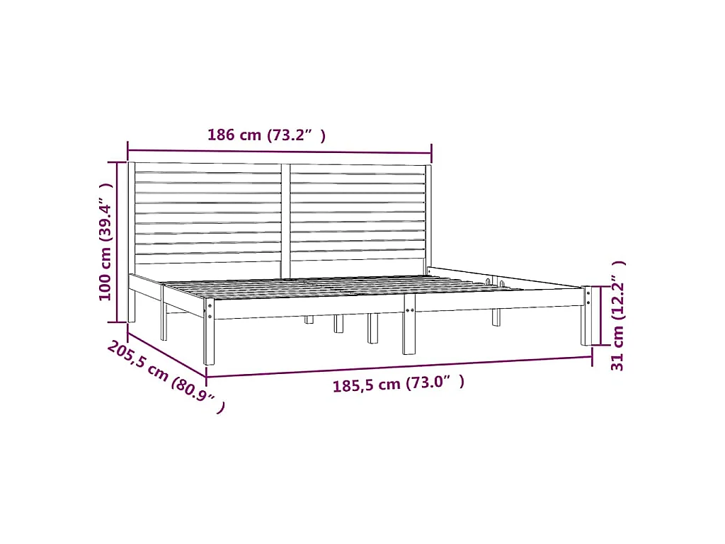 Estructura de cama madera maciza 180x200 cm