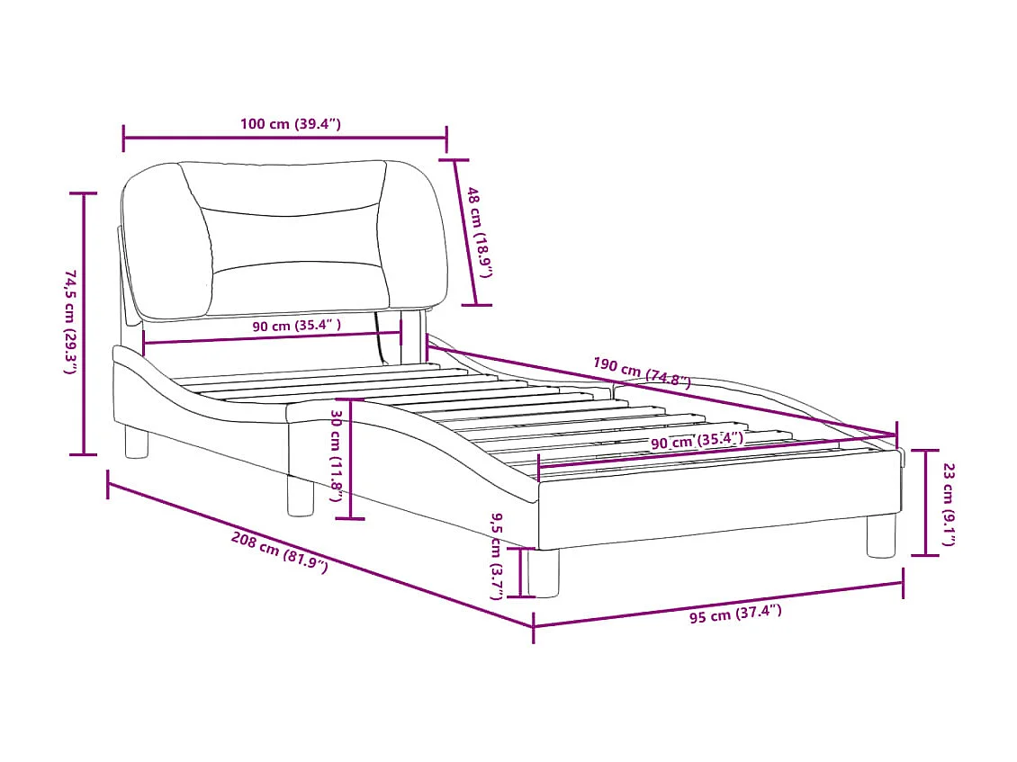 Cadre de lit avec LED sans matelas Hvar blanc 90x190 cm