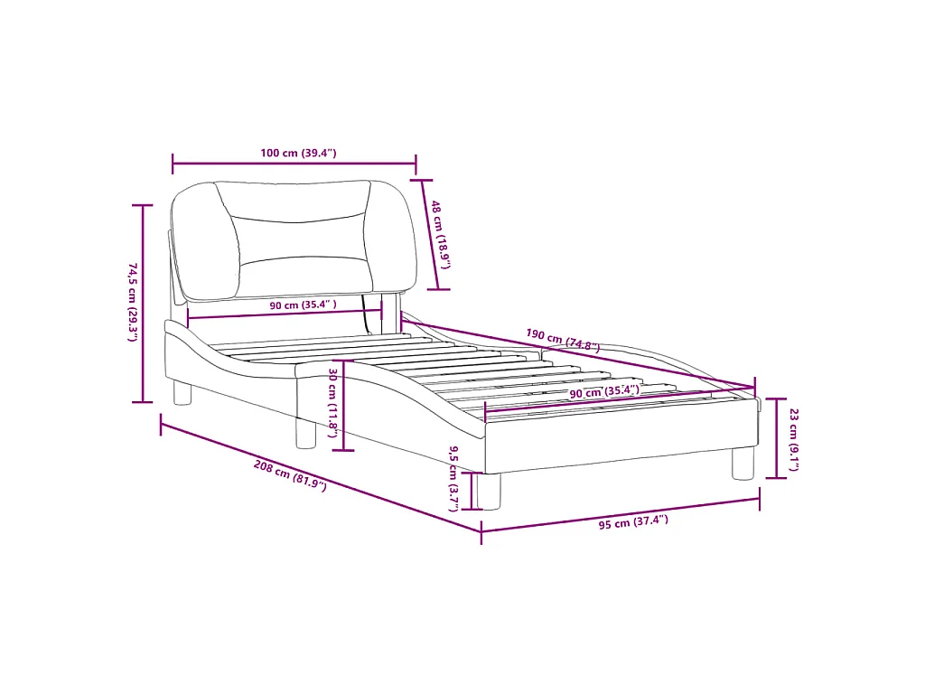 Estrutura de cama com LED sem colchão Hvar 90x190cm branco