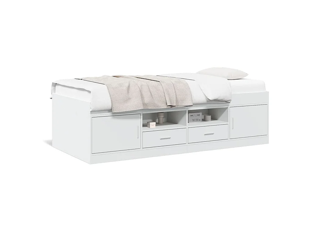 Sofá cama con cajones sin colchón blanco 90x200 cm
