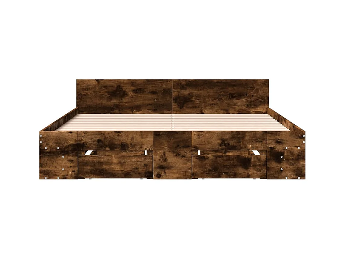 Cadre de lit avec tiroirs sans matelas chêne fumé 160x200 cm