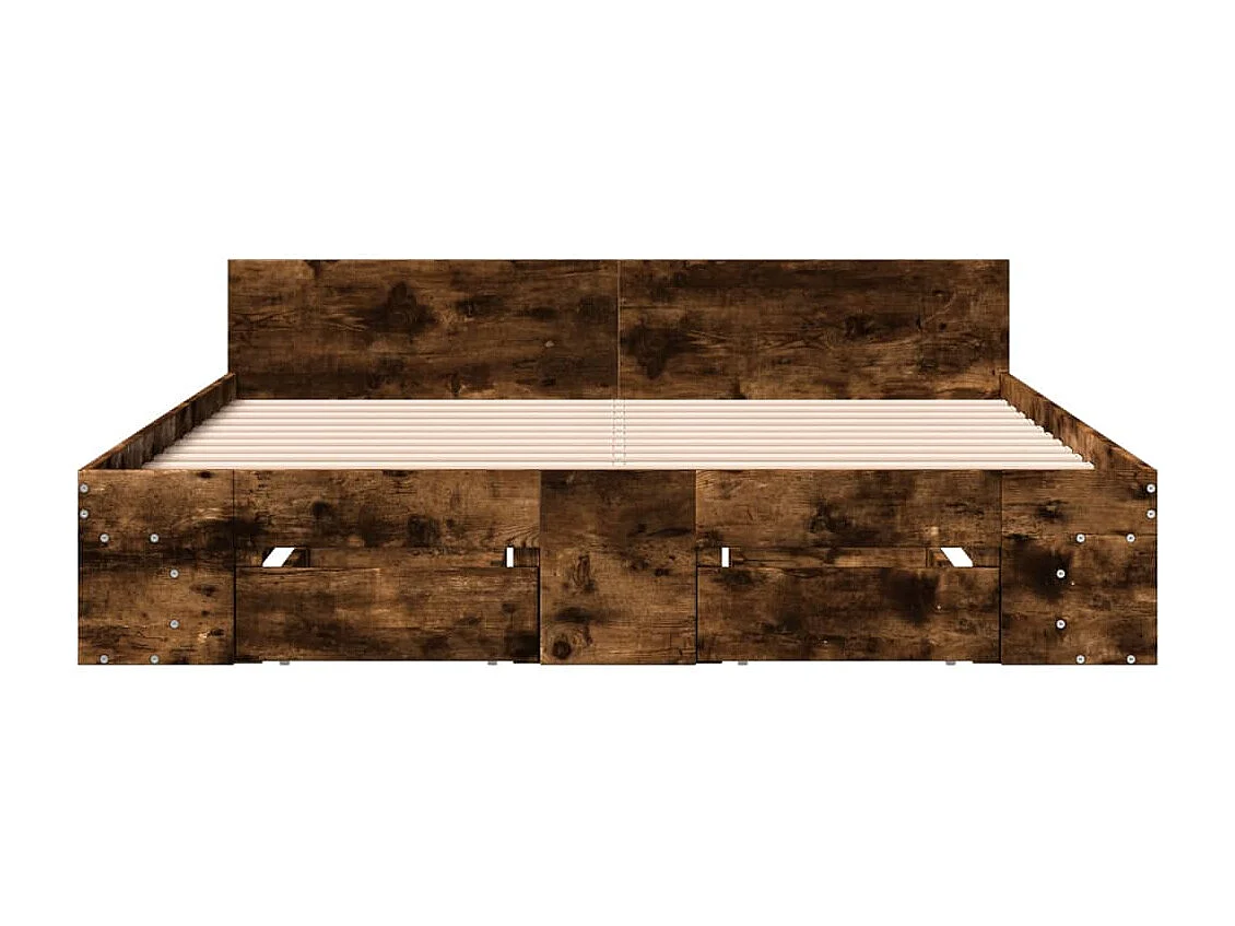 Cadre de lit avec tiroirs sans matelas chêne fumé 160x200 cm