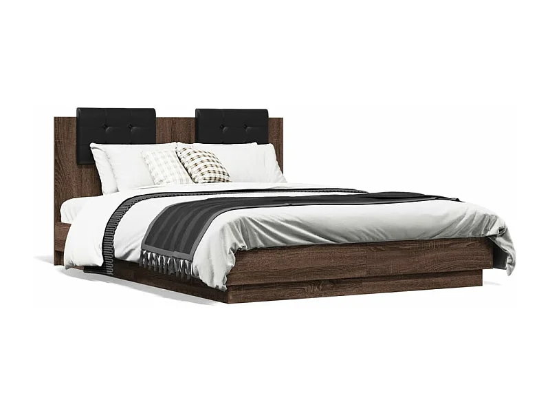 Bettgestell mit Kopfteil und LED Braun Eiche-Optik 135x190 cm