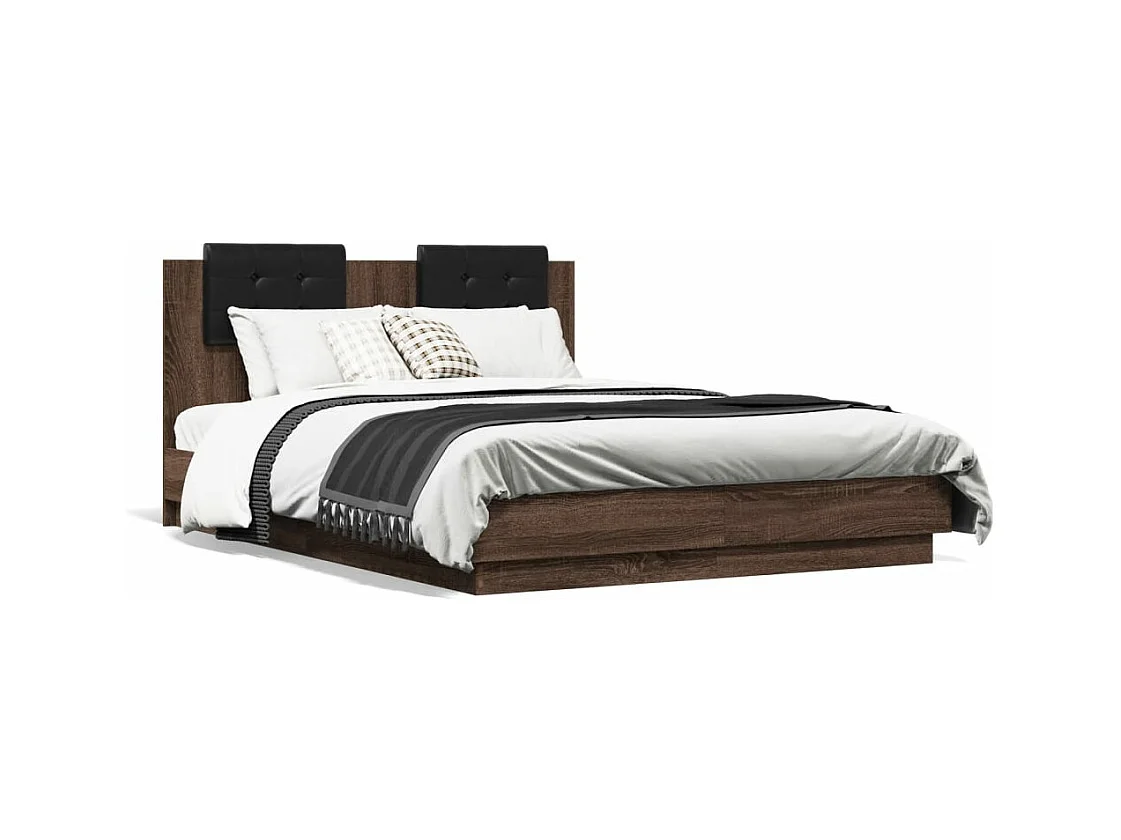 Cadre de lit avec LED sans matelas chêne marron 135x190 cm