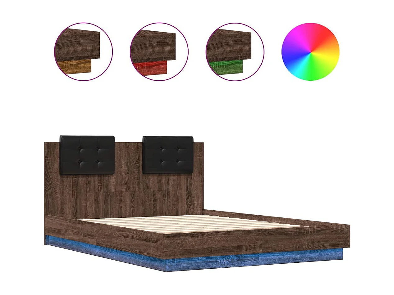 Bedframe met hoofdeinde en LED bruin eikenkleur 135x190 cm