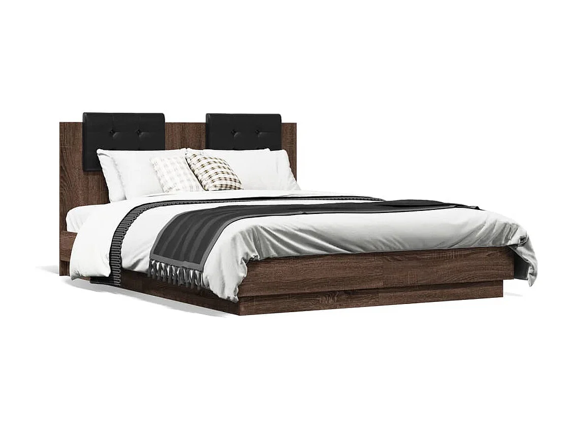 Bedframe met hoofdeinde en LED bruin eikenkleur 135x190 cm