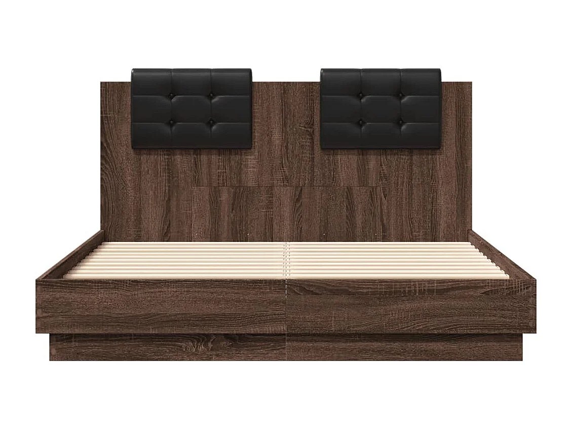 Bedframe met hoofdeinde en LED bruin eikenkleur 135x190 cm