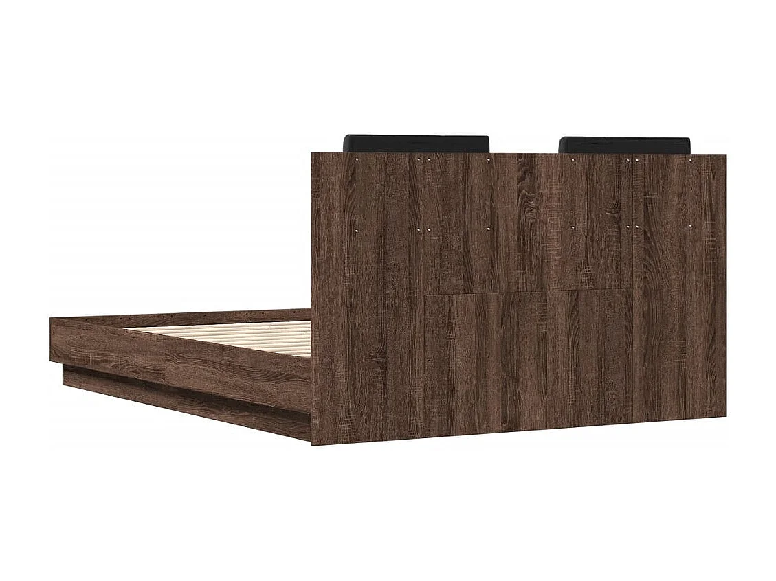 Bedframe met hoofdeinde en LED bruin eikenkleur 135x190 cm
