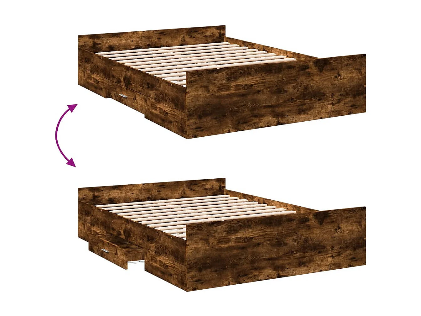 Bedframe met lades bewerkt hout gerookt eikenkleurig 120x190 cm
