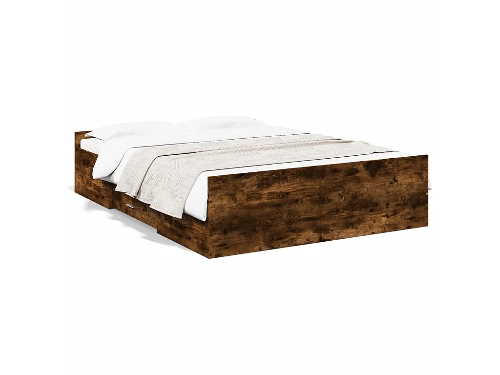 Cadre de lit avec tiroirs sans matelas chêne fumé 120x190 cm
