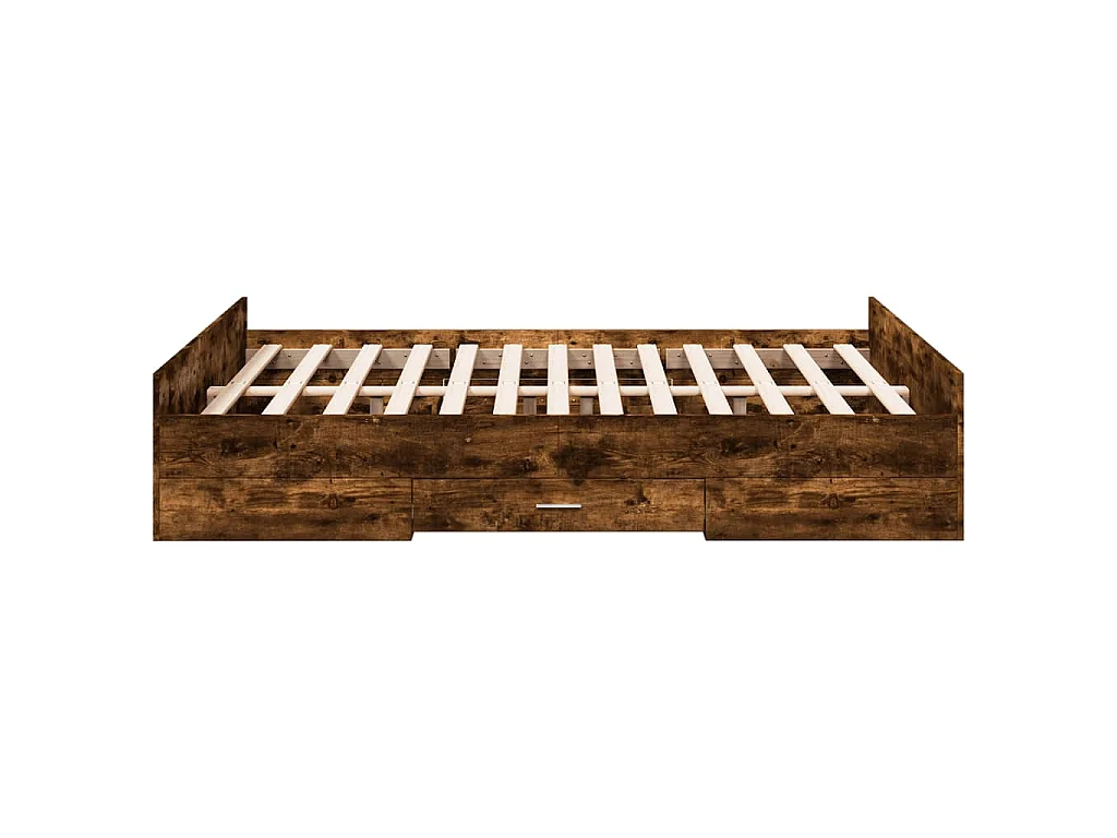 Cadre de lit avec tiroirs sans matelas chêne fumé 120x190 cm