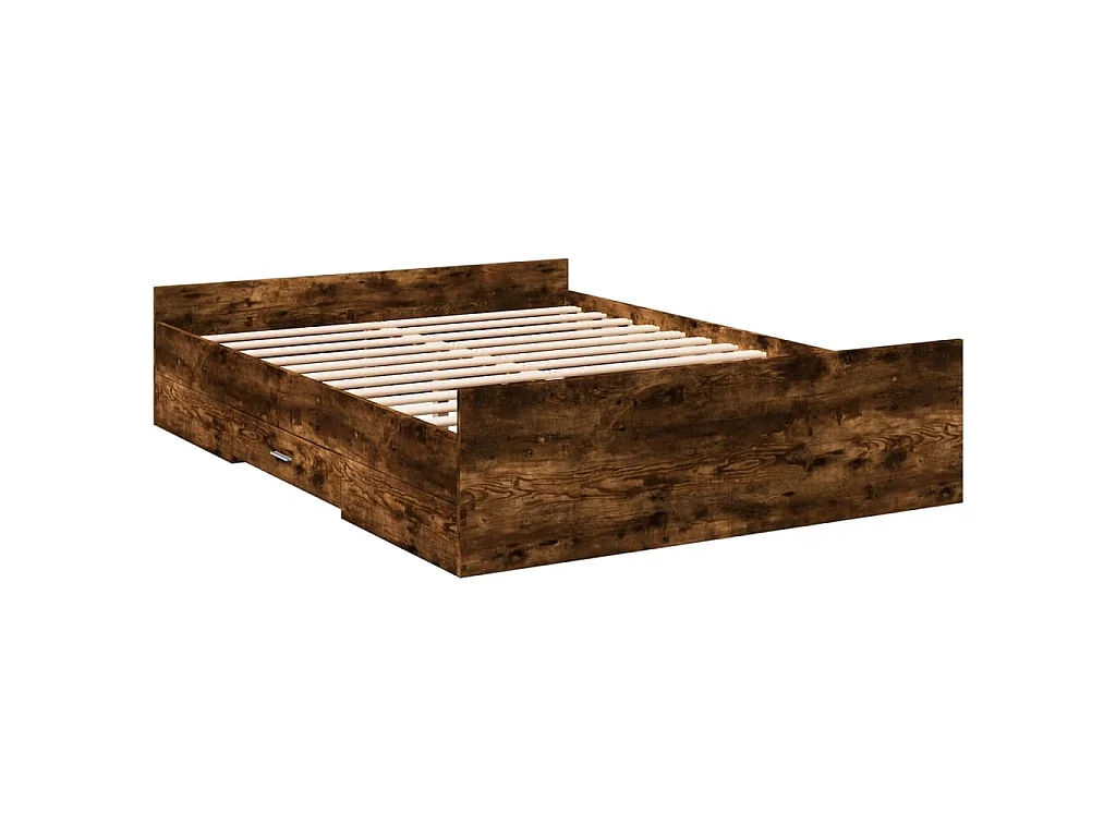 Cadre de lit avec tiroirs sans matelas chêne fumé 120x190 cm