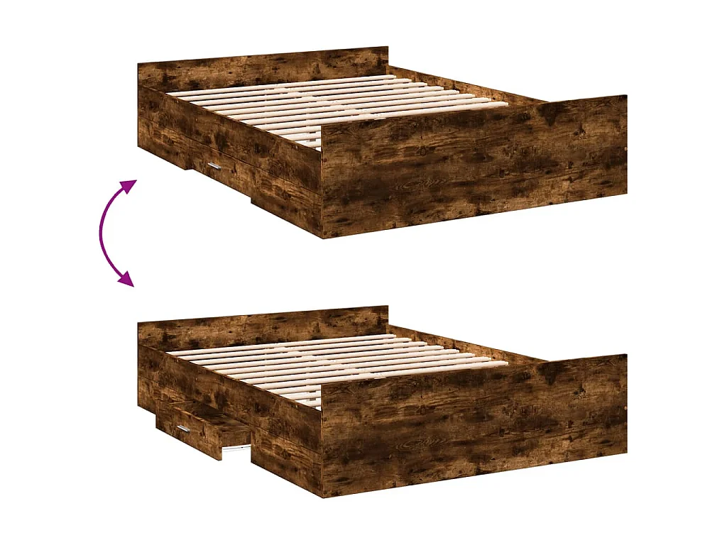 Cadre de lit avec tiroirs sans matelas chêne fumé 120x190 cm