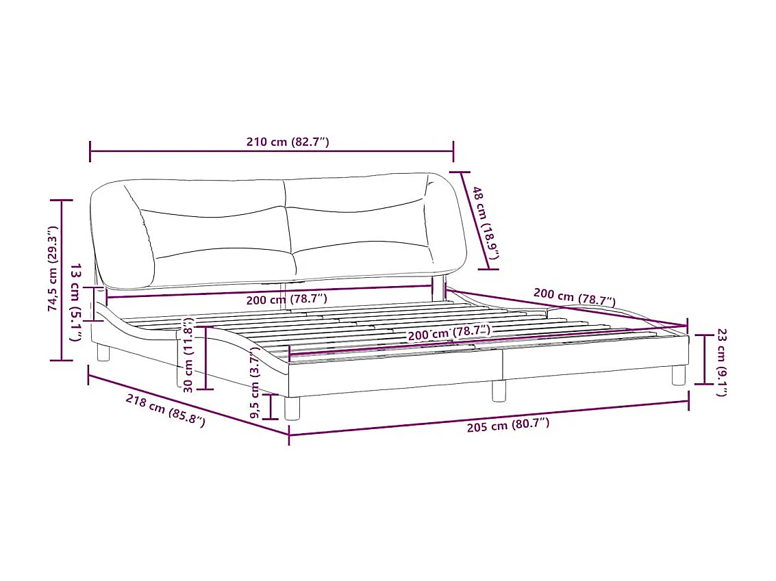 Cadre de lit sans matelas Hvar gris clair 200x200 cm tissu