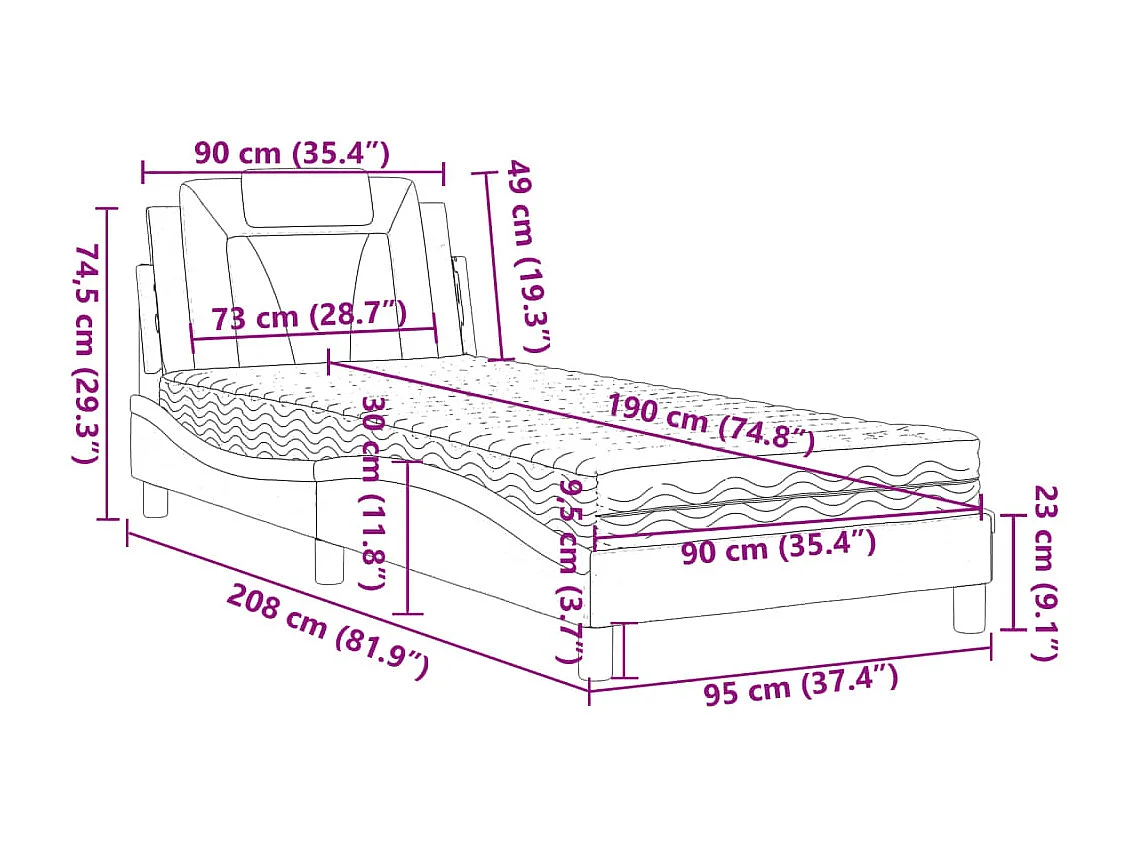 Lit Viana avec matelas blanc 90x190 cm similicuir