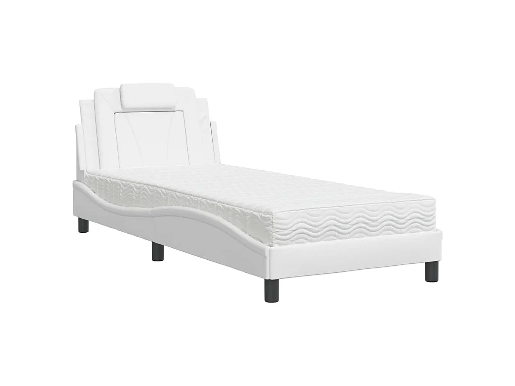 Cama Viana com colchão 90x190 cm couro artificial branco