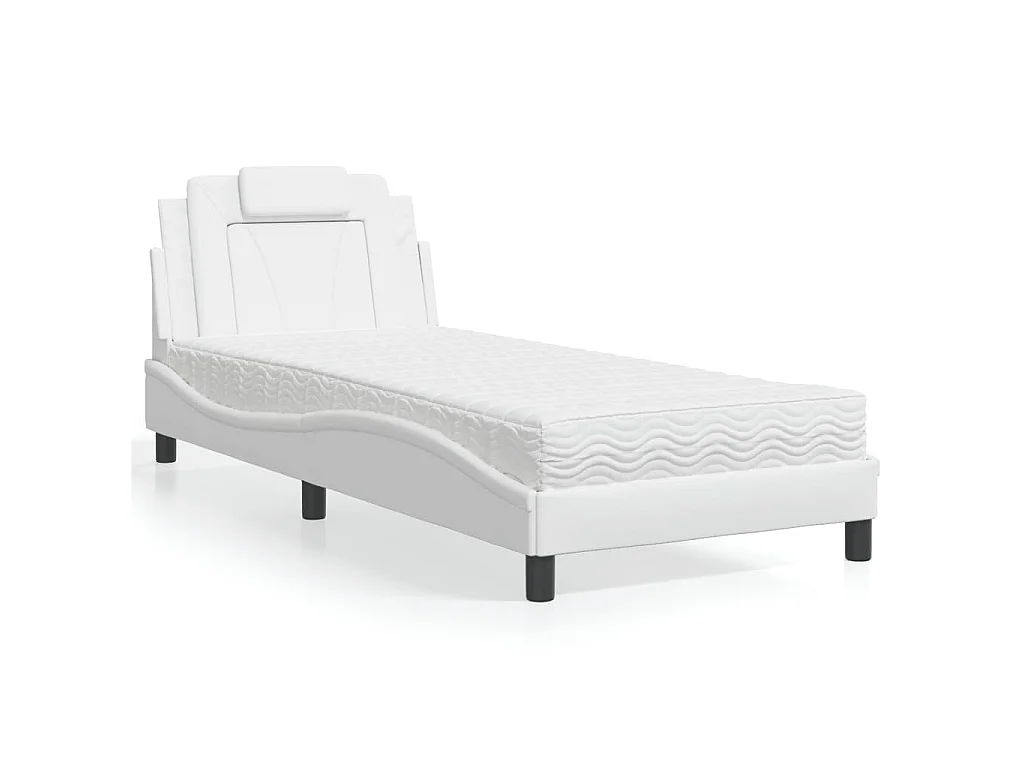 Cama Viana com colchão 90x190 cm couro artificial branco