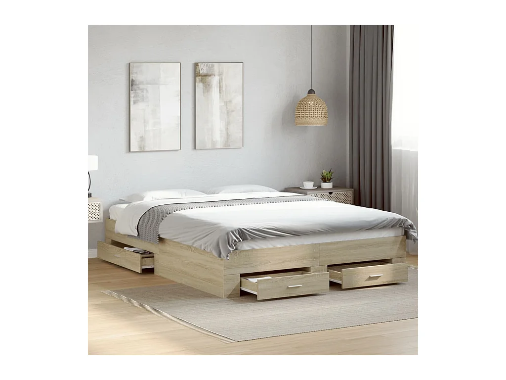 Cadre de lit avec tiroirs sans matelas chêne sonoma 150x200 cm
