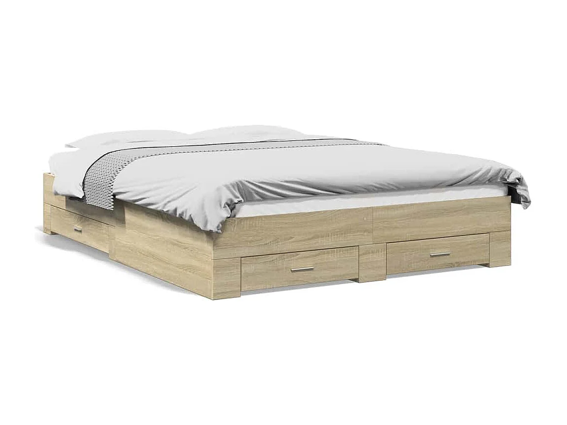 Cadre de lit avec tiroirs sans matelas chêne sonoma 150x200 cm
