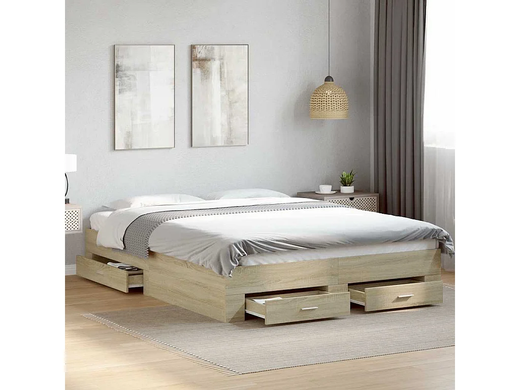 Cadre de lit avec tiroirs sans matelas chêne sonoma 150x200 cm