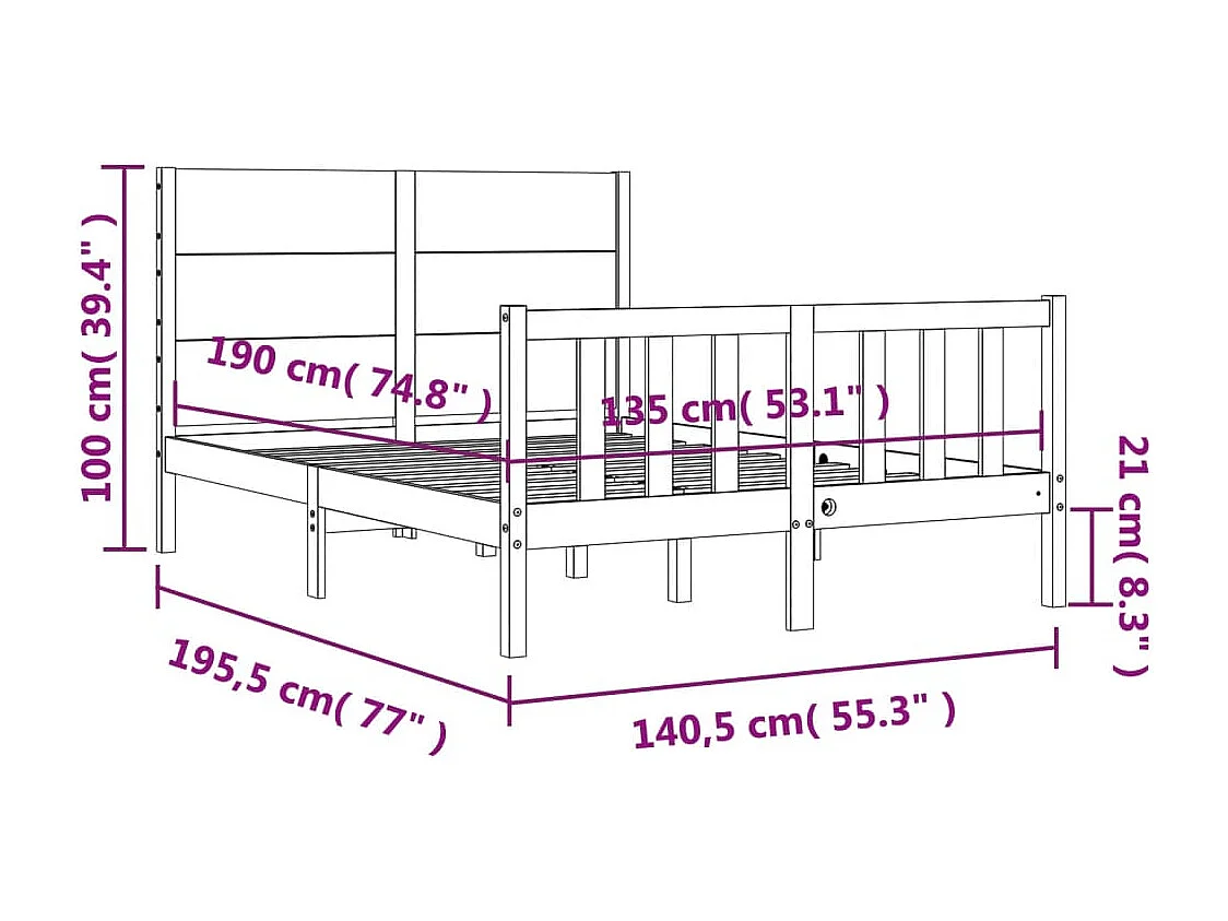 Bedframe met hoofdbord massief hout wit