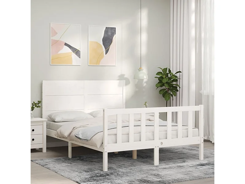 Bedframe met hoofdbord massief hout wit