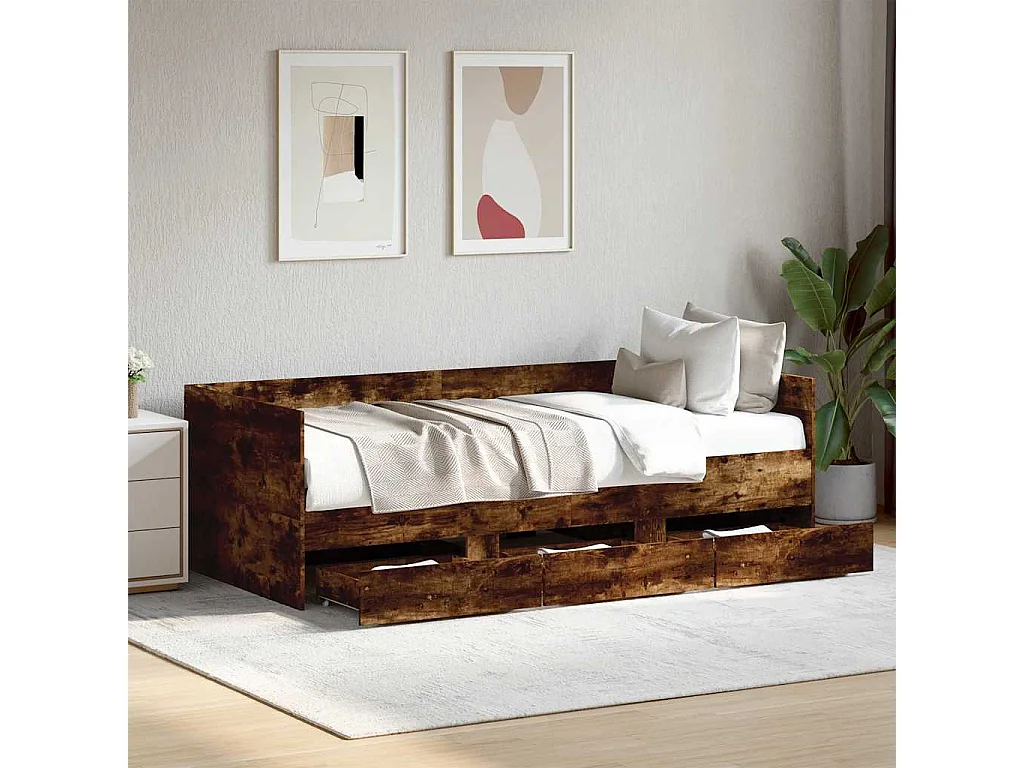 Tagesbett mit Schubladen ohne Matratze Räuchereiche 75x190 cm