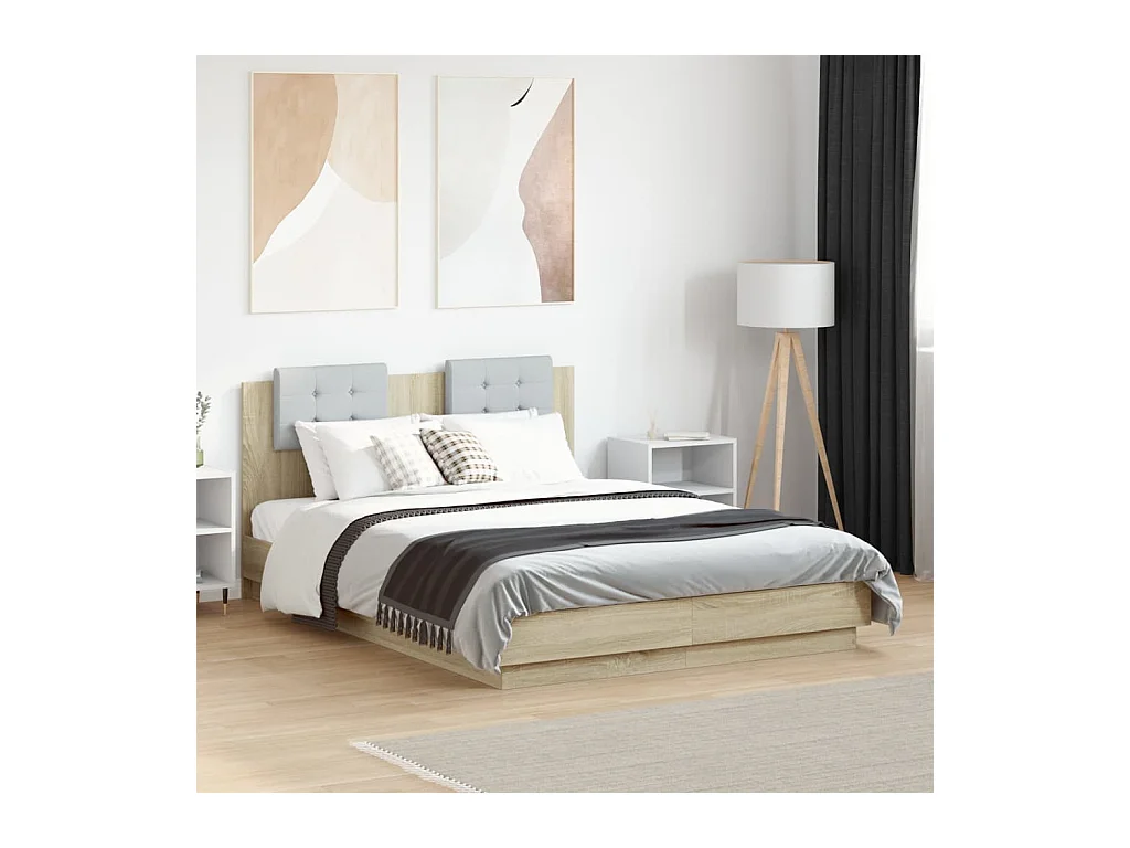 Cadre de lit avec LED sans matelas chêne sonoma 140x190 cm
