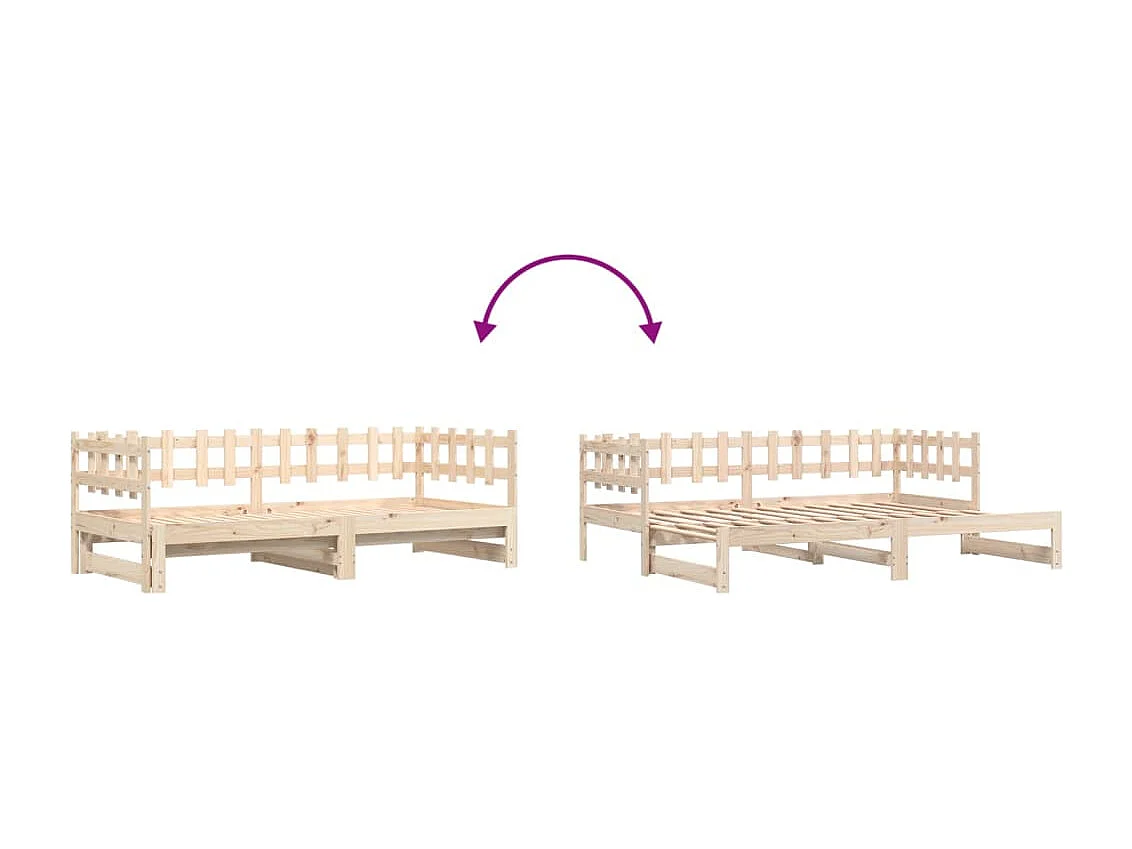 Slaapbank uitschuifbaar massief grenenhout 2x(90x200) cm