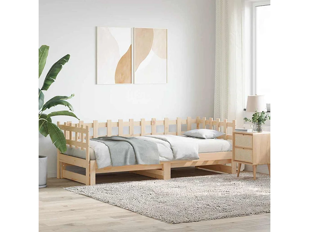 Slaapbank uitschuifbaar massief grenenhout 2x(90x200) cm