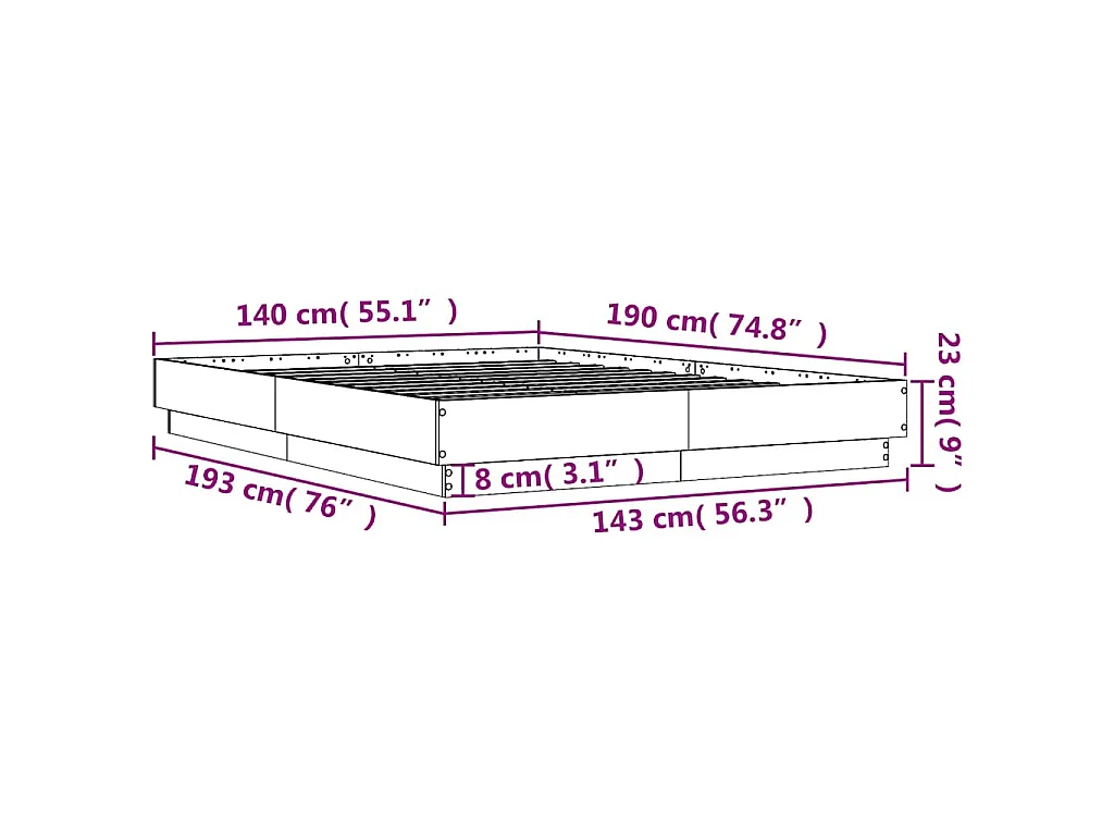 Cadre de lit sans matelas chêne sonoma 140x190 cm