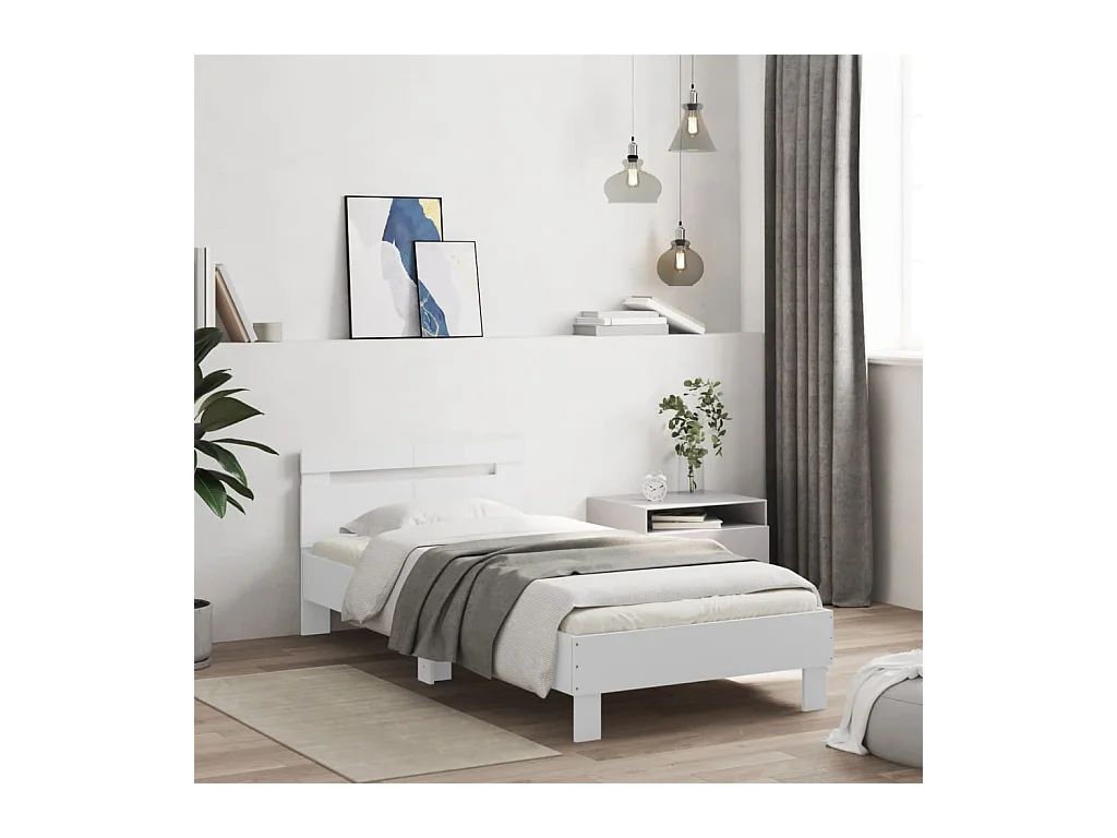 Cadre de lit sans matelas avec tête de lit blanc 100x200 cm