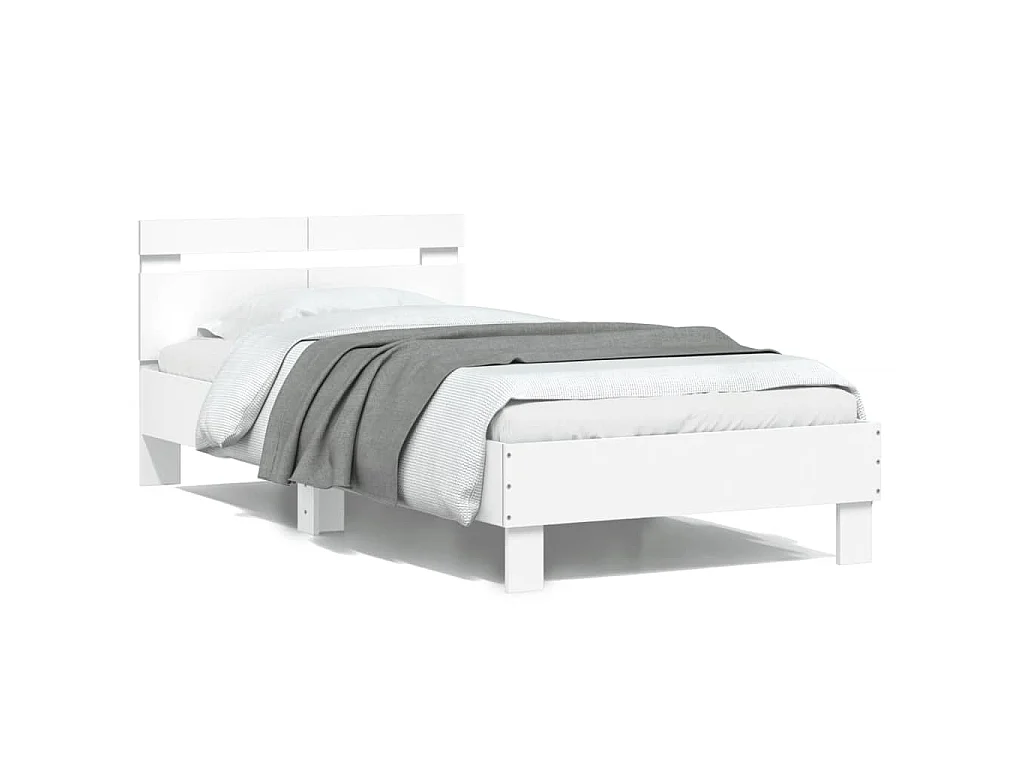 Bedframe met hoofdbord bewerkt hout wit 100x200 cm