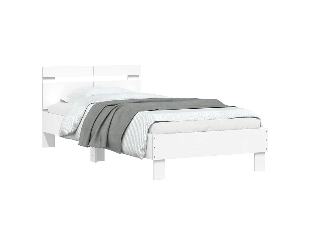Bedframe met hoofdbord bewerkt hout wit 100x200 cm