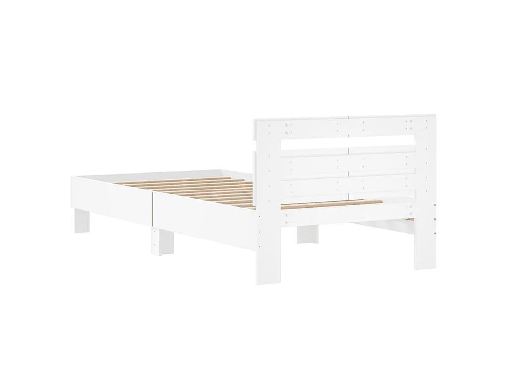 Bedframe met hoofdbord bewerkt hout wit 100x200 cm