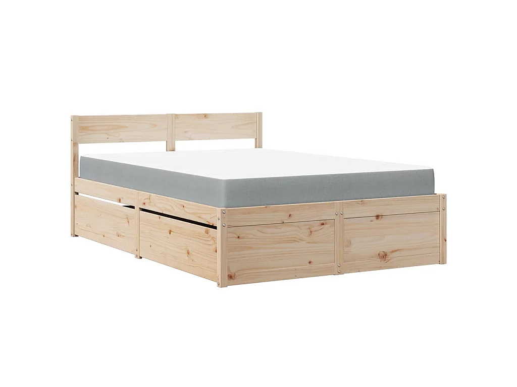 Lit avec tiroirs et matelas 120x200 cm bois massif de pin