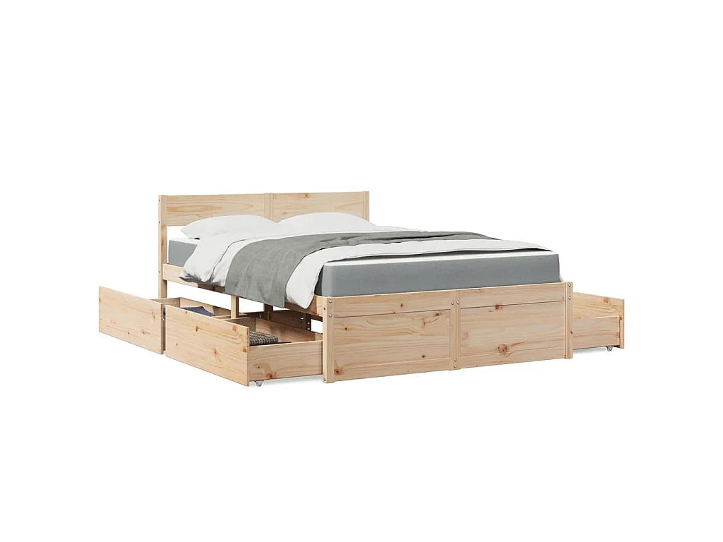 Lit avec tiroirs et matelas 120x200 cm bois massif de pin