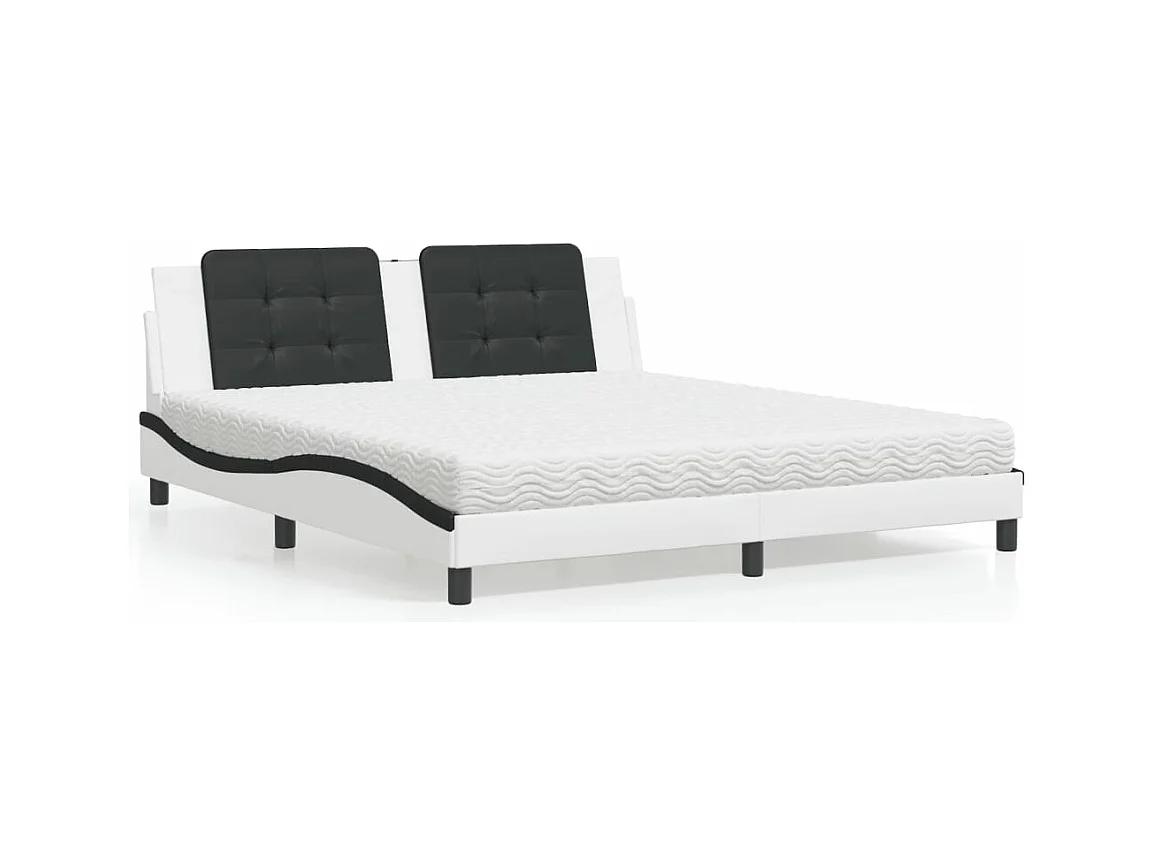Lit avec matelas blanc et noir 180x200 cm similicuir