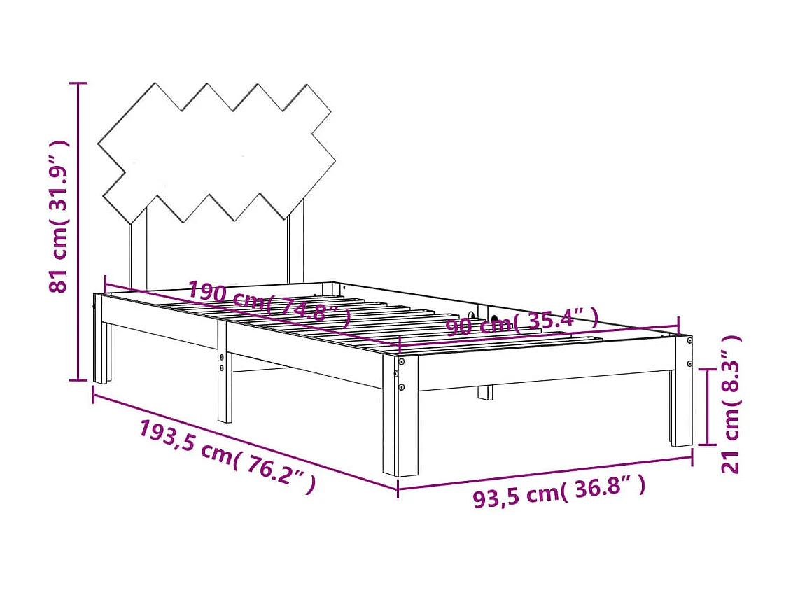 Cadre de lit sans matelas bois de pin massif