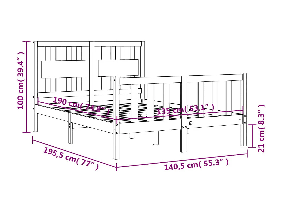 Estructura cama de matrimonio con cabecero madera maciza blanco