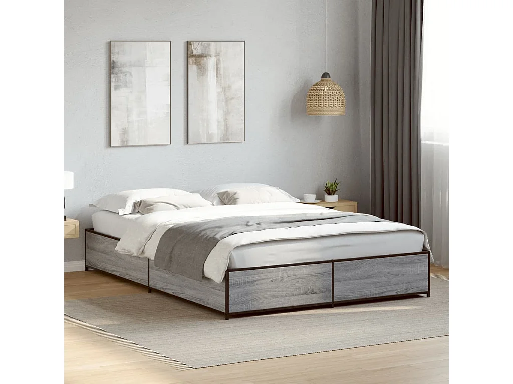 Cadre de lit sans matelas sonoma gris 135x190 cm