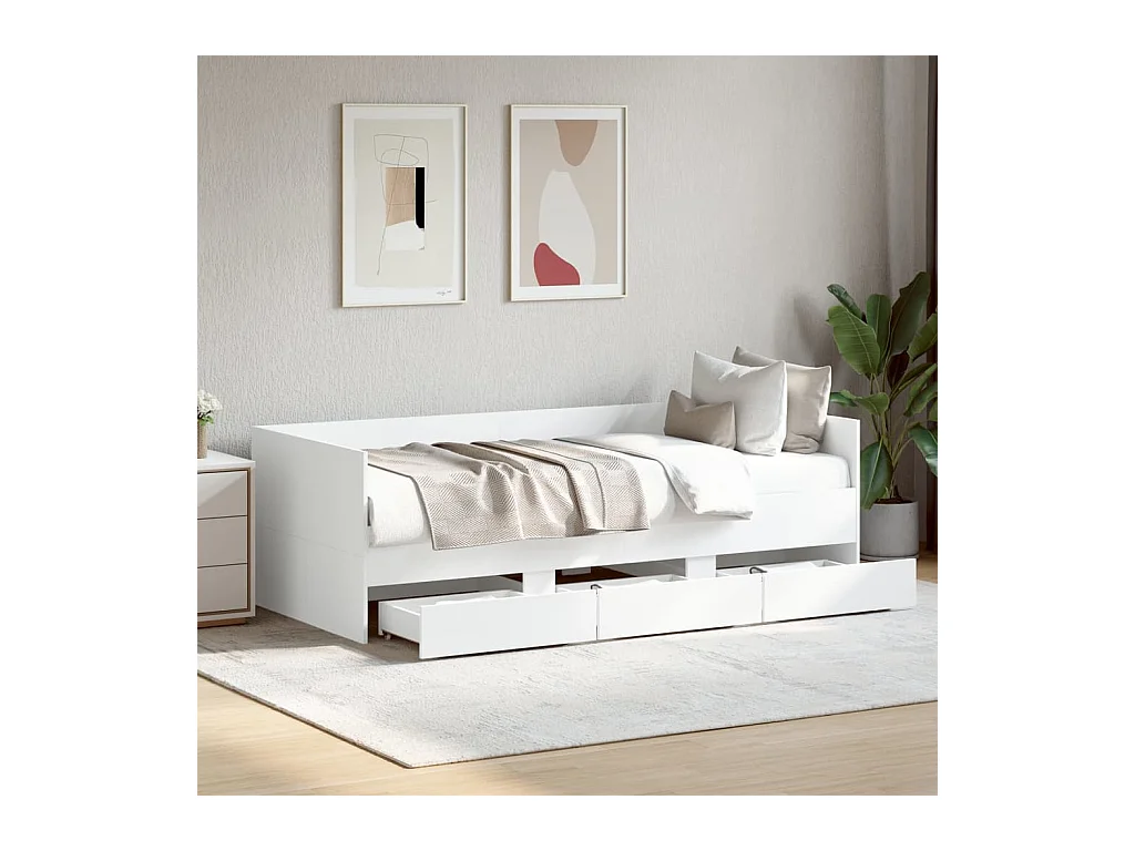 Lit de jour avec tiroirs sans matelas blanc 90x200 cm