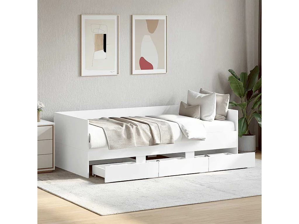 Tagesbett mit Schubladen ohne Matratze Weiß 90x200 cm