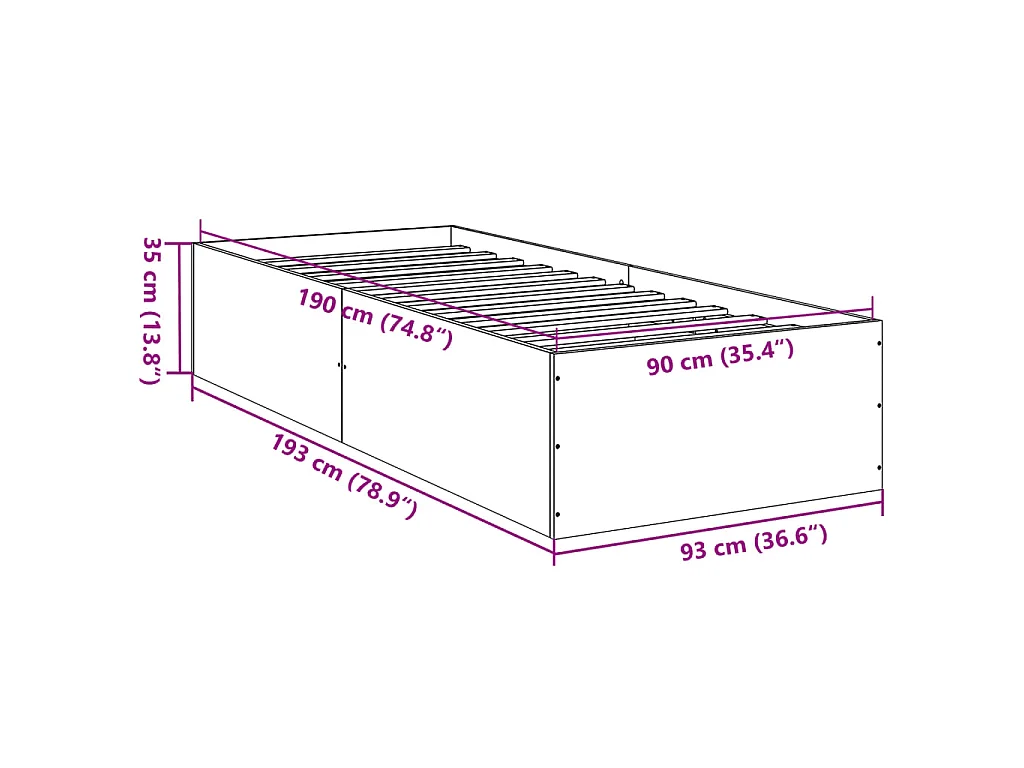 Bedframe bewerkt hout wit 90x190 cm